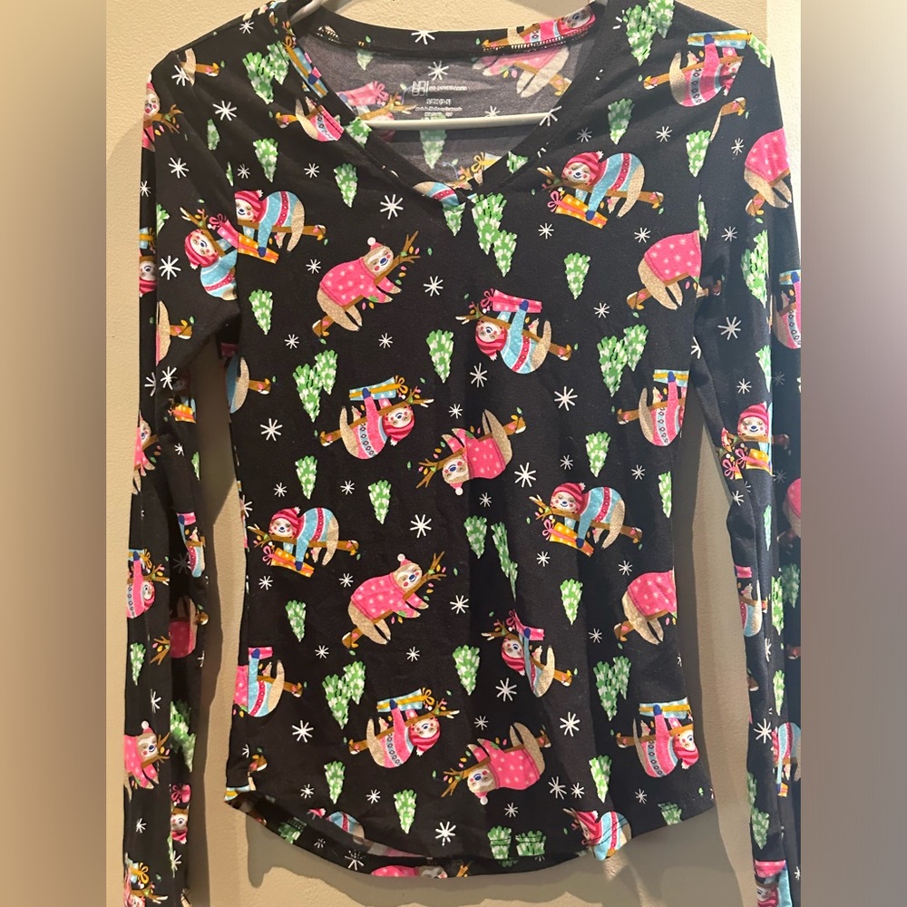 Sloth Christmas PJ top